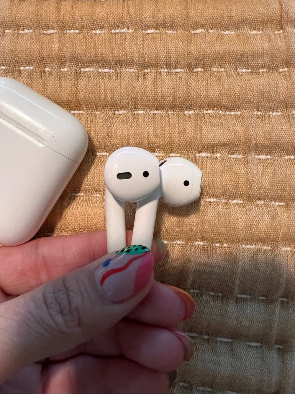 Apple AirPods Gen 2 with White Case and Mint Green Silicone Cover